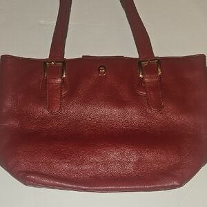 Etienne Aigner Leather Crimson Shoulder Bag with Gold Accents